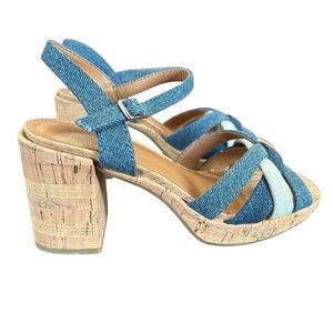 White Mountain Denim Dubonnet Platform Cork Block Heel Sandals NEW 5